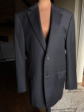 Pal Zileri Italy Wool Black Blue Pinstripe Suit Blazer IT 50 US 40 Super 100s